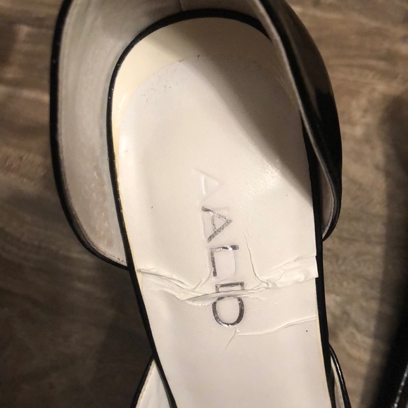ALDO black patent leather peep toe heels pumps - Picture 8 of 9